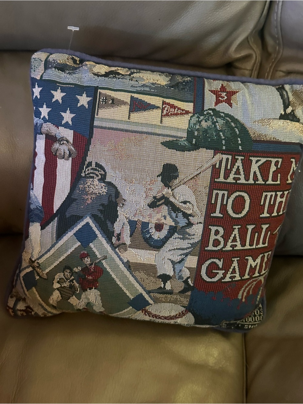 Baseball Themed Decorative Tapestry Style Pillow - Red, Blue, Green